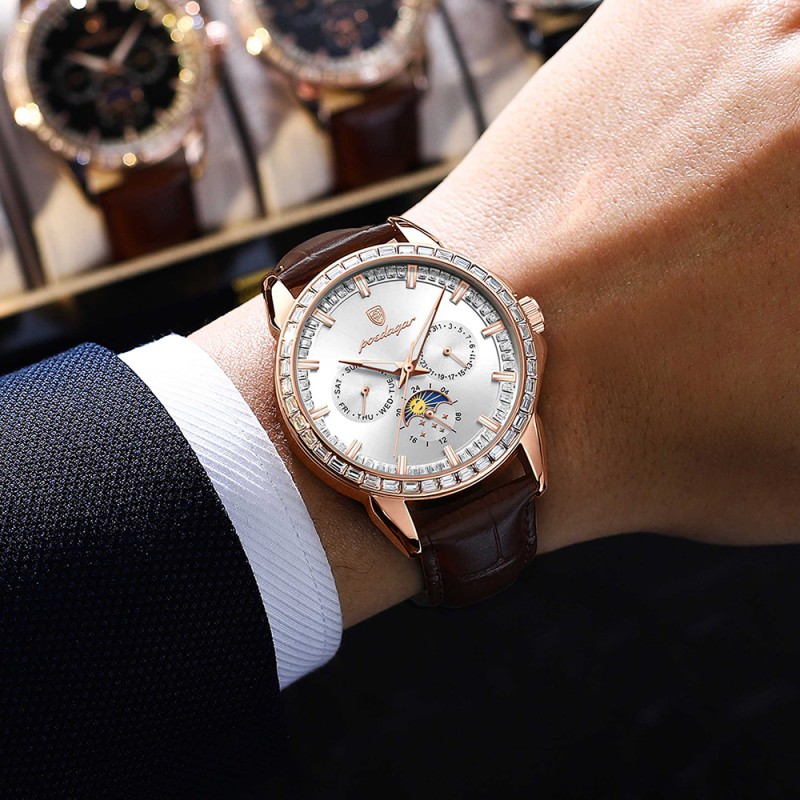 Men's multifunctional trendy calendar watch. It is waterproof, suitable for business occasions, has a luminous function, and is a men's quartz wristwatch